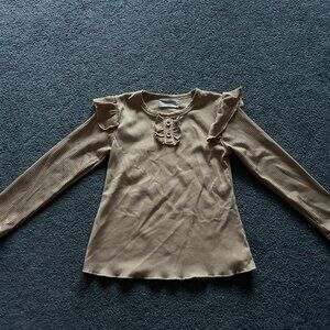 Mud Kingdom Toddler Girl's Tan Long Sleeve Top Shirt Blouse Size 4T 110